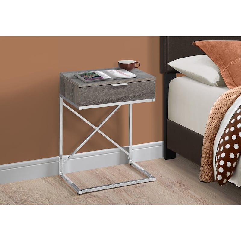 Modern 24-Inch End Table with Drawer with Wood Surface and Metal Base Side Table for Sofa or Bedside