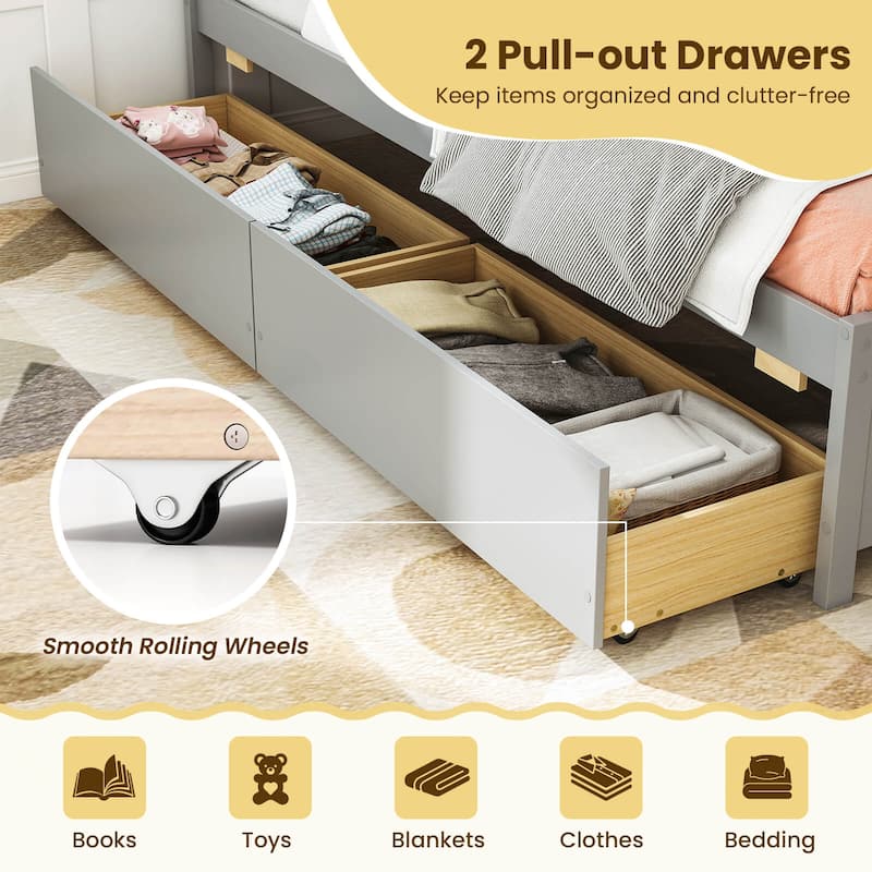 Twin Daybed w/Storage Drawers Twin Size Farmhouse Platform Sofa Beds