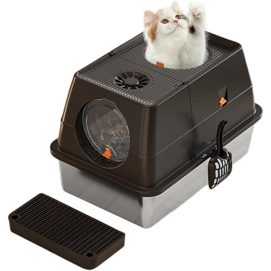 Stainless Steel Cat Litter Box,Large Cat Toilet with Sand Filter Pedal & Litter Scoop