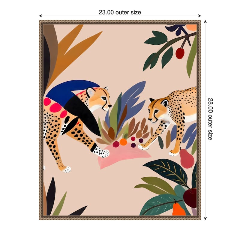 Cheetah Jungle Picnic by Uma Gokhale Framed Canvas Wall Art - 23 x 28 in