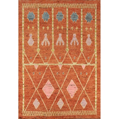 Moroccan Oriental Area Rug Handmade Geometric Wool Carpet - 6'9" x 9'9"