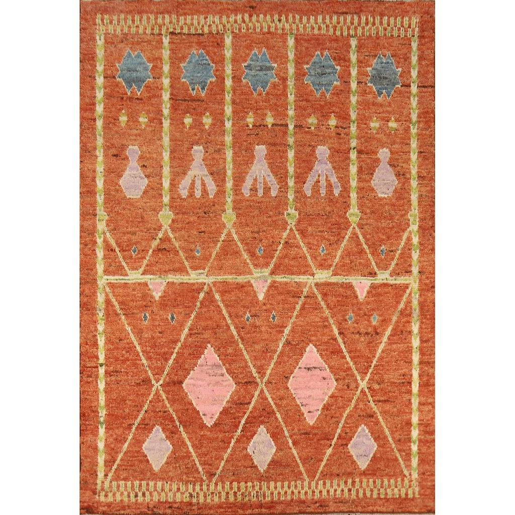 Moroccan Oriental Area Rug Handmade Geometric Wool Carpet - 6'9" x 9'9"