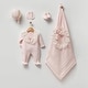 preview thumbnail 1 of 6, Newborn Knitwear Homecoming Set with Lace and Ribbon Ornaments - 5 Piece Pink