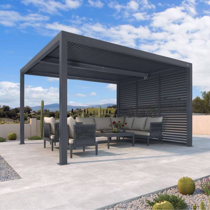 PURPLE LEAF Gray Louvered Pergola Outdoor Aluminum Pergola with Adjustable Roof for Patio Grey Hardtop Gazebo