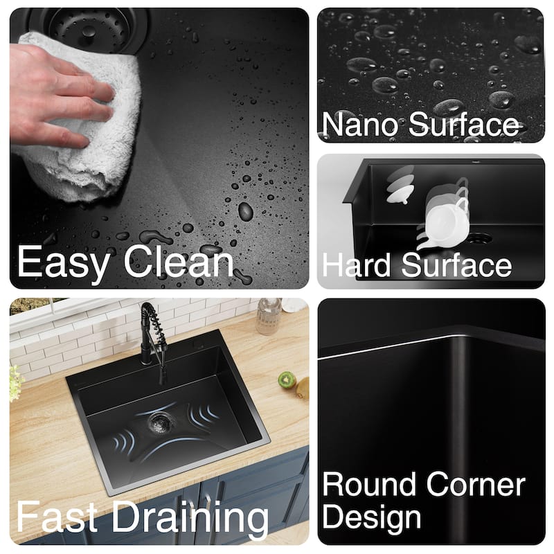 25 inch Drop-in Single Bowl Kitchen Sink, 18 Gauge Stainless Steel Kitchen Sink, Handmade Topmount Sink