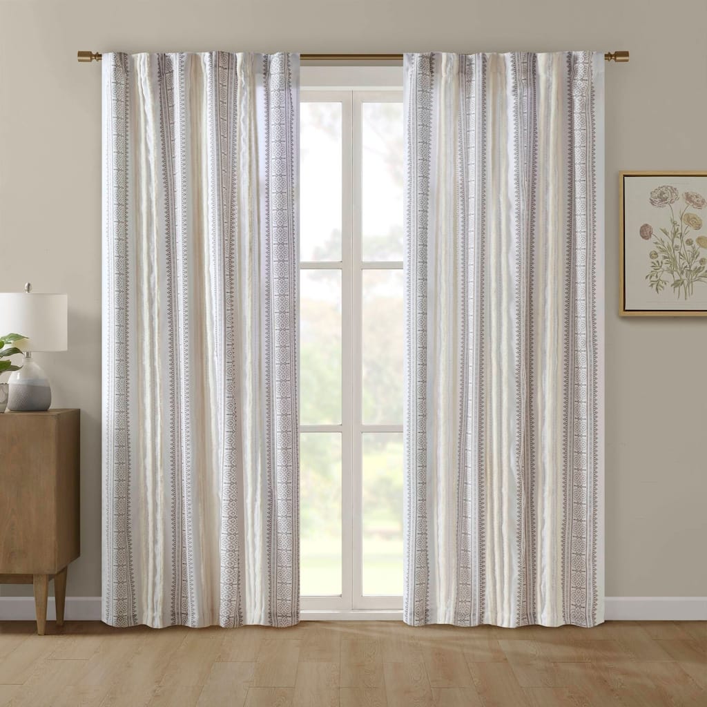 Madison Park Samara Poly Printed Curtain Panel with Tufted Stripe and Lining