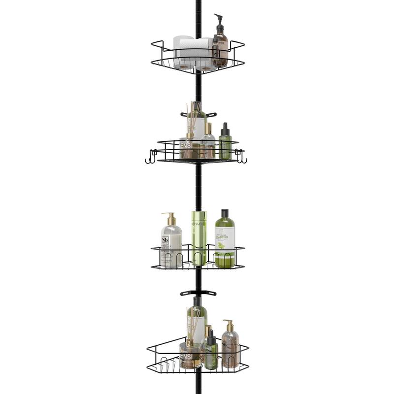 Tension Pole Corner Shower Caddy with 4 Adjustable Baskets - Black