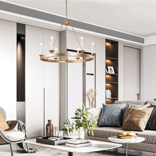 Vanity Art 5 Candle Light Style Wagon Wheel Chandelier Light Fixture | Modern Hanging Ceiling Lights Fixtures For Dining Room Living Room Bed Room, Kitchen, Classic Black/Brass Dust, SJT30305BK-BD