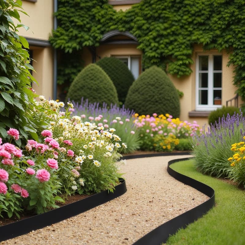 L-Shaped 66 ft Garden Edging Black Plastic with 4 in Raised Edge and Heavy-Duty Ground Stakes - 66' x 4"