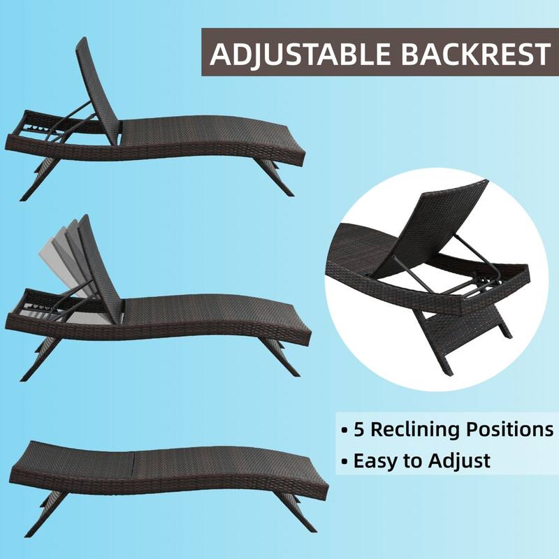 Outdoor Patio Lounge Chairs Rattan Wicker Patio Chaise Lounges Chair - Set of 4 - N/A