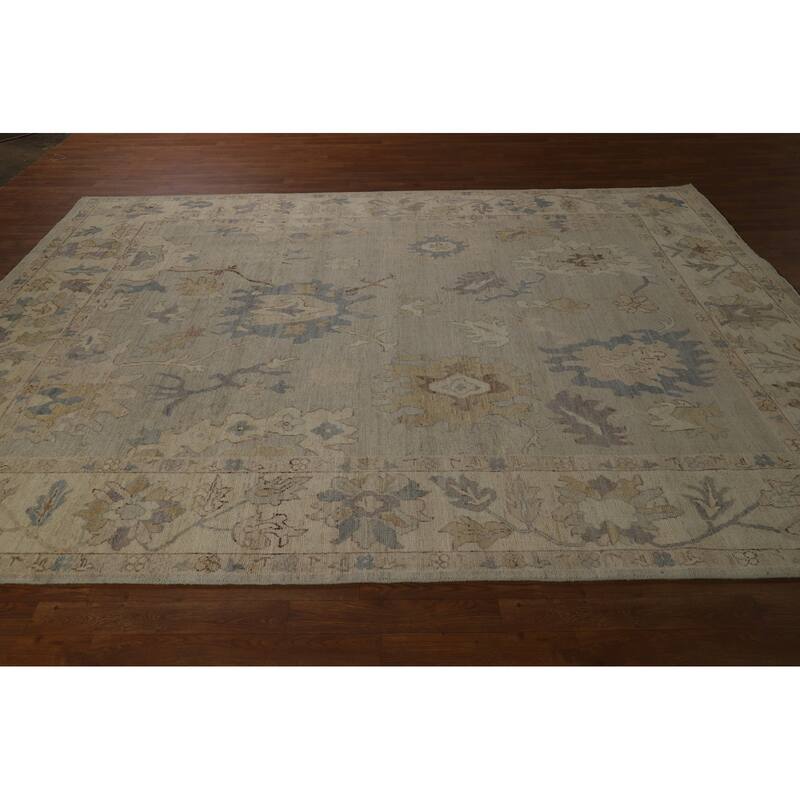 Vegetable Dye Floral Beige Oushak Turkish Rug Hand-Knotted Wool Carpet - 7'10" x 10'0"
