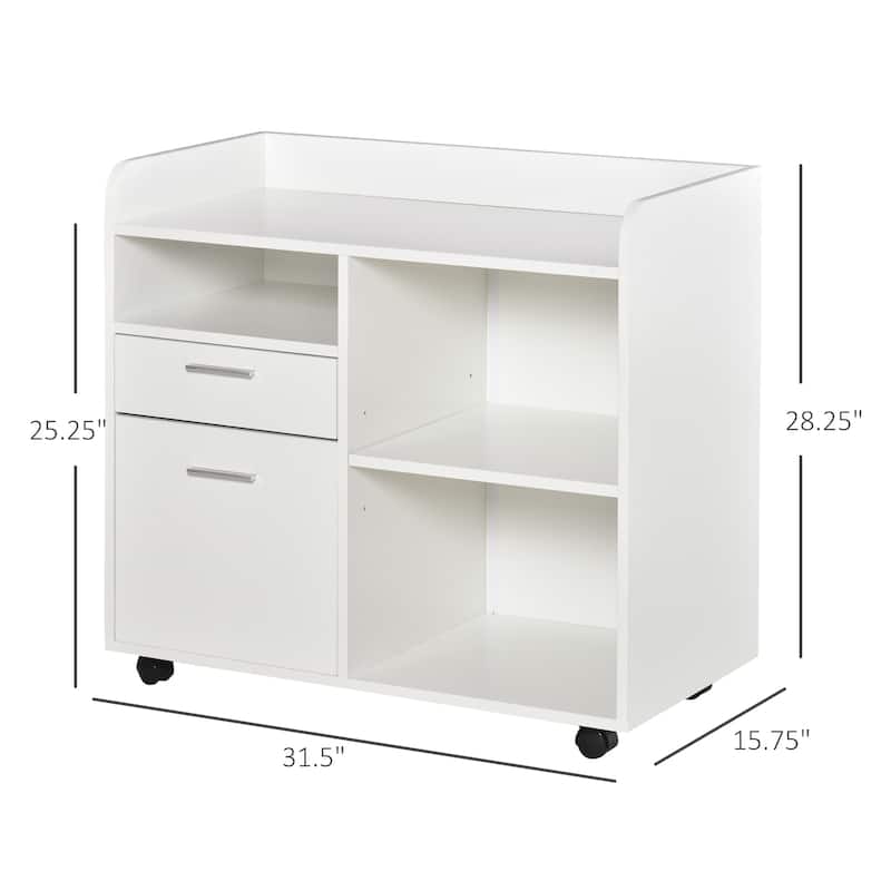 Vinsetto Printer Stand with 2 Drawers, Adjustable Shelves and Wheels for Home Office