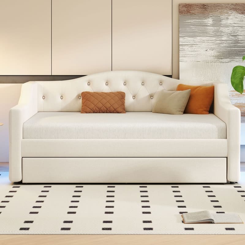 Full XL Size Upholstered Daybed with LED Belt and Trundle