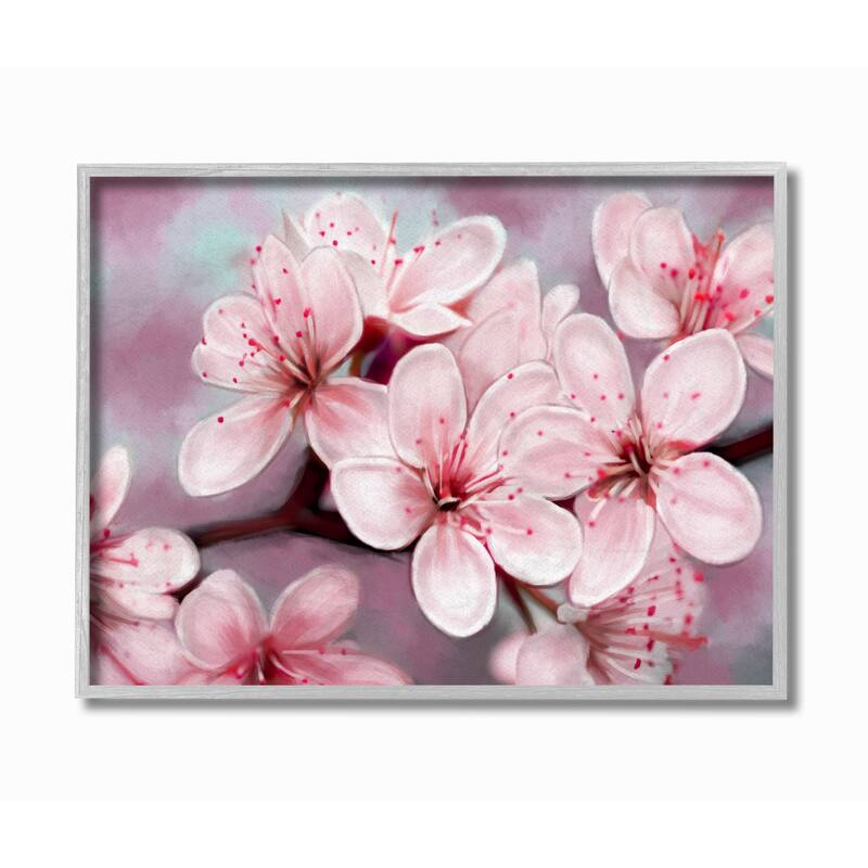 Stupell Cherry Blossom Details Pink Floral Cluster Framed Wall Art - Multi-Color - 16 x 20 - Grey