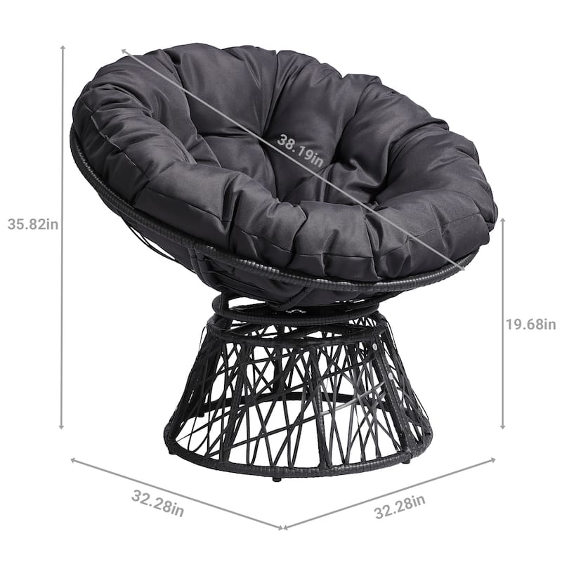 38 Inch Wicker Papasan Chair with Rotating Cushioned Seat - 38" x 33.5" x 32"