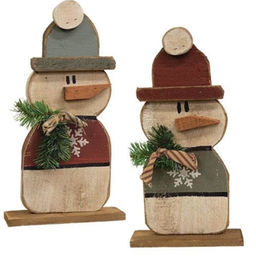 Rustic Wood Beanie Snowman on Base 17