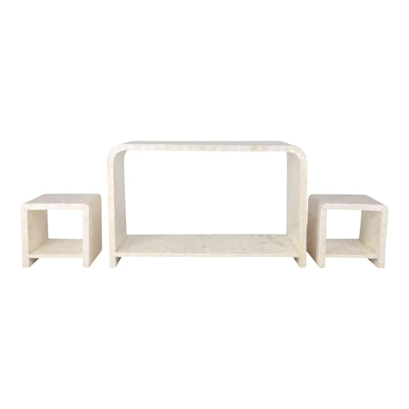 Wood Shell Console Table Coastal Curved Design (Set of 3) - 30" Ivory - 47" x 19" x 29.5"