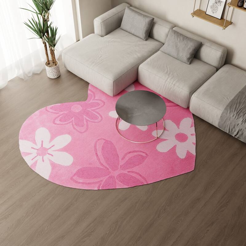 SAFAVIEH Handmade Children's Daisies Pink Hearts New Zealand Wool Rug