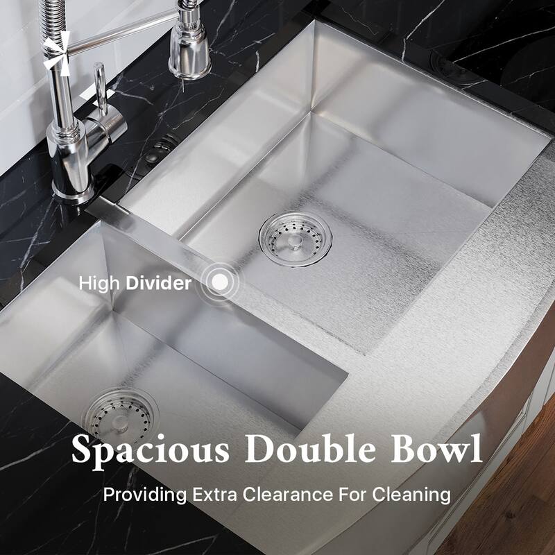 Eviva VIrgo 33" x 21" Stainless Steel Apron Farmhouse Double Kitchen Sink