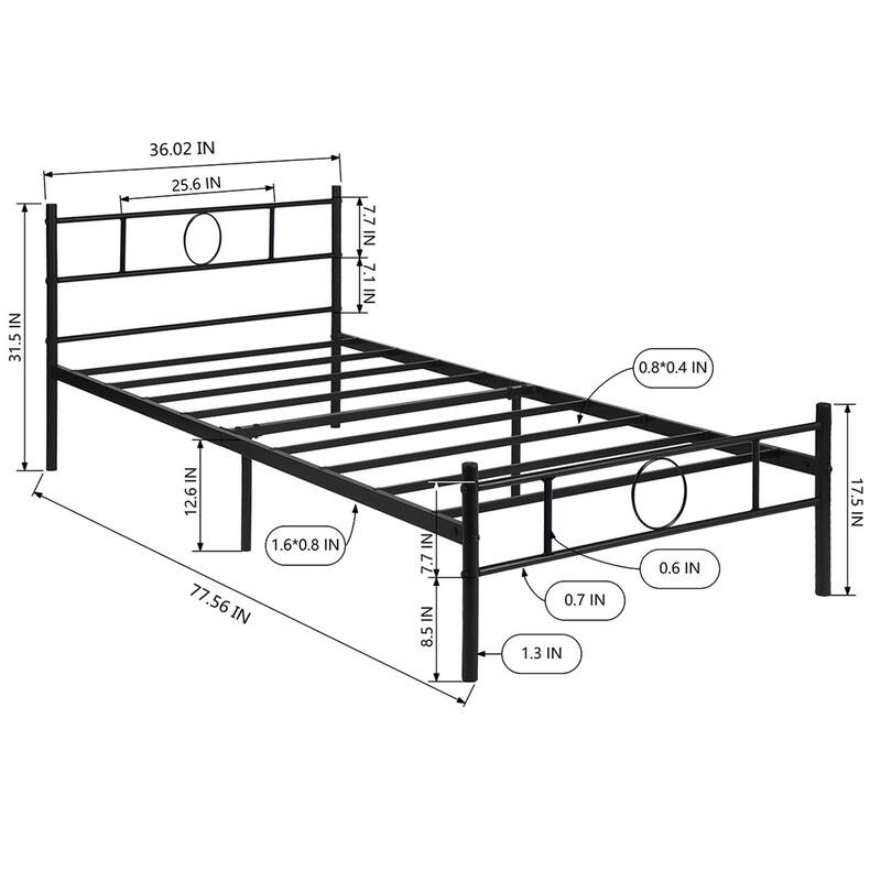 Homy Casa White Metal Bed Frame with Headboard & Footboard