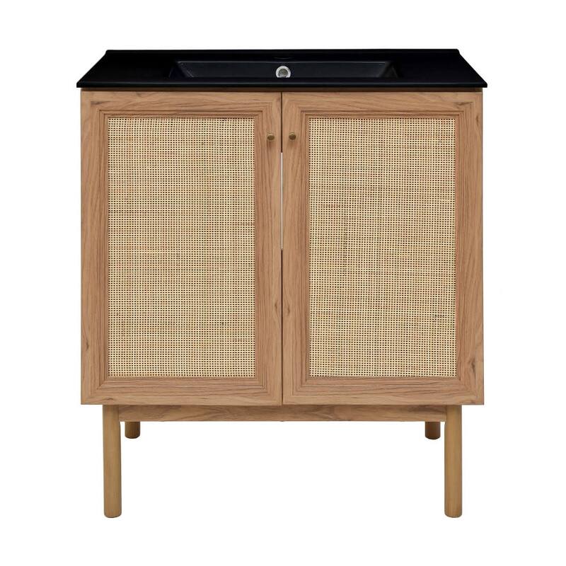 Swiss Madison SM-BV664MB Classe 30" Free Standing Single Basin Vanity - Golden Oak / Matte Black - Oak Finish