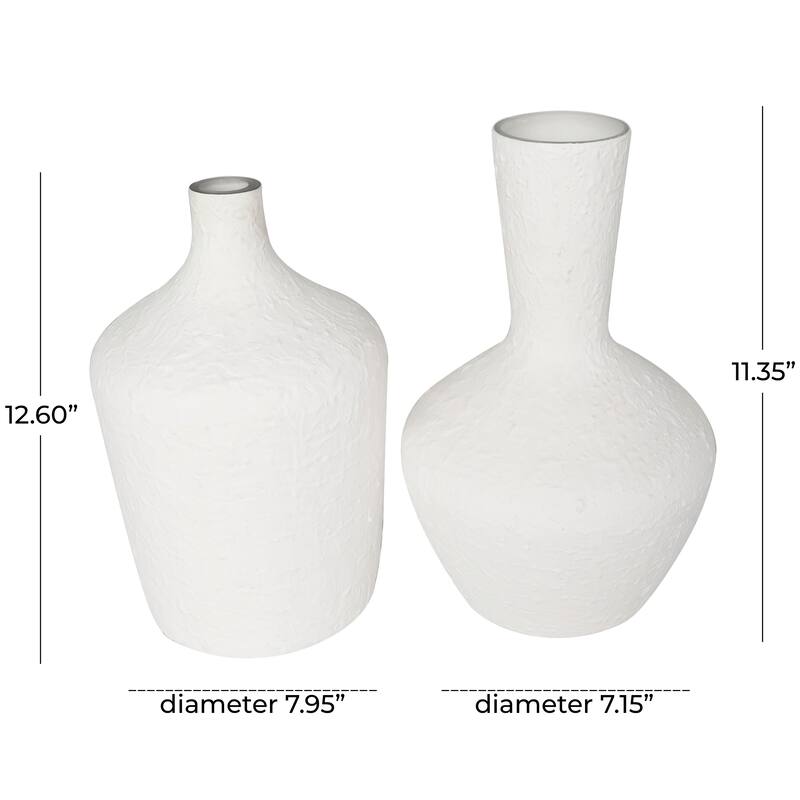White Glass Textured Decorative Vase with Various Sizes (Set of 2)