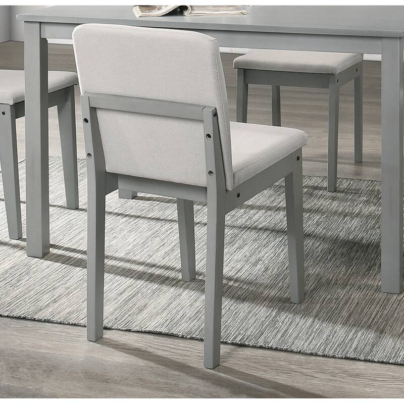 Grey Finish 5pc Dining Room Set Dining Table 4x Chairs Beige Fabric Chair Seat Kitchen Breakfast Dining room Furniture R