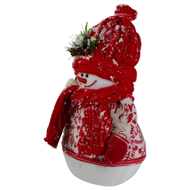 12.25" Red and White Standing Snowman Table Top Christmas Figure with Broom