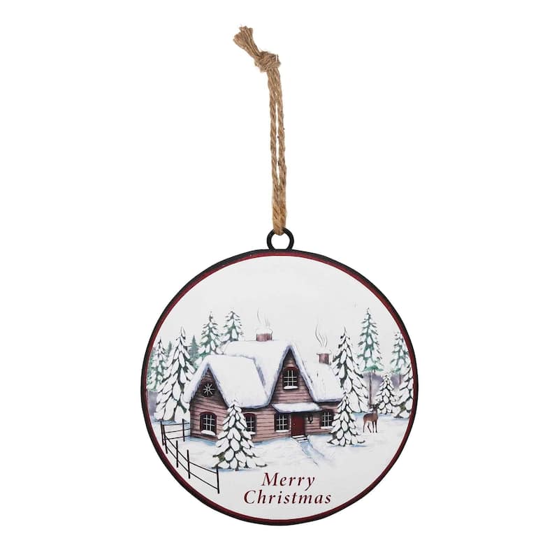 "Merry Christmas" Cabin Disc Ornaments - 6" - Multi-Color - 12ct