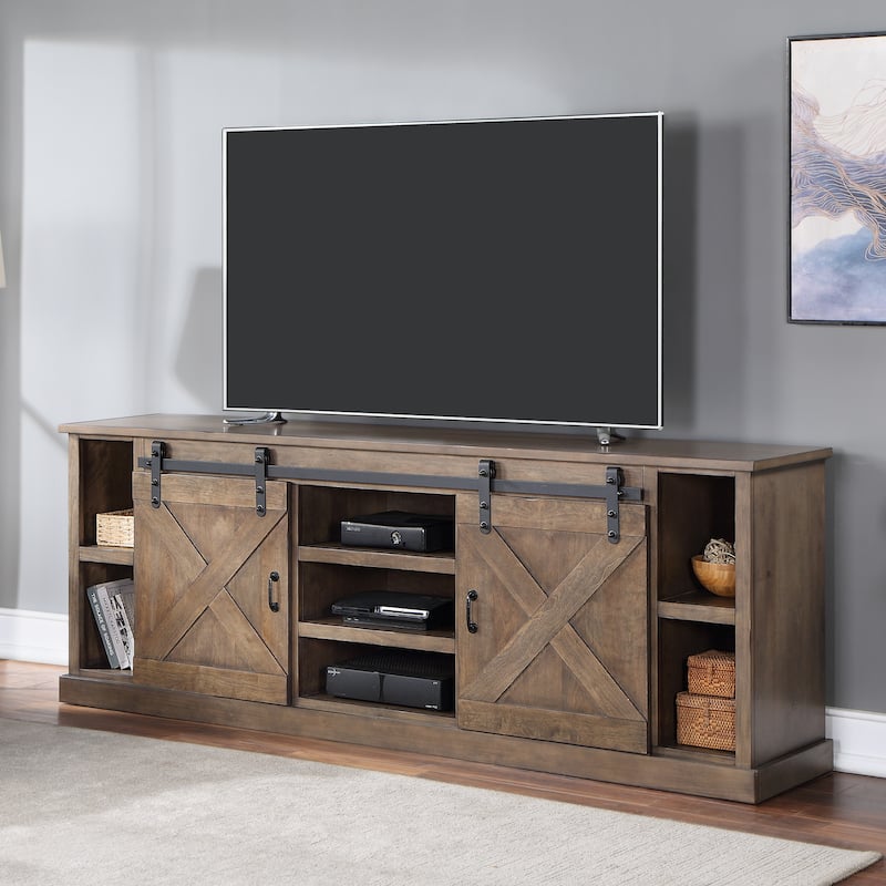 Bridgevine Home Farmhouse 85 inch TV Stand Console for TVs up to 95 inches, No Assembly Required, Barnwood Finish