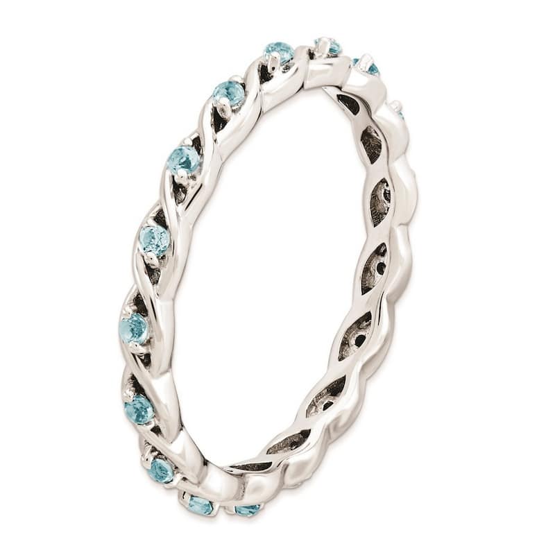 Curata 2.5mm 925 Sterling Silver Polished Prong set Stackable Expressions Blue Topaz Ring