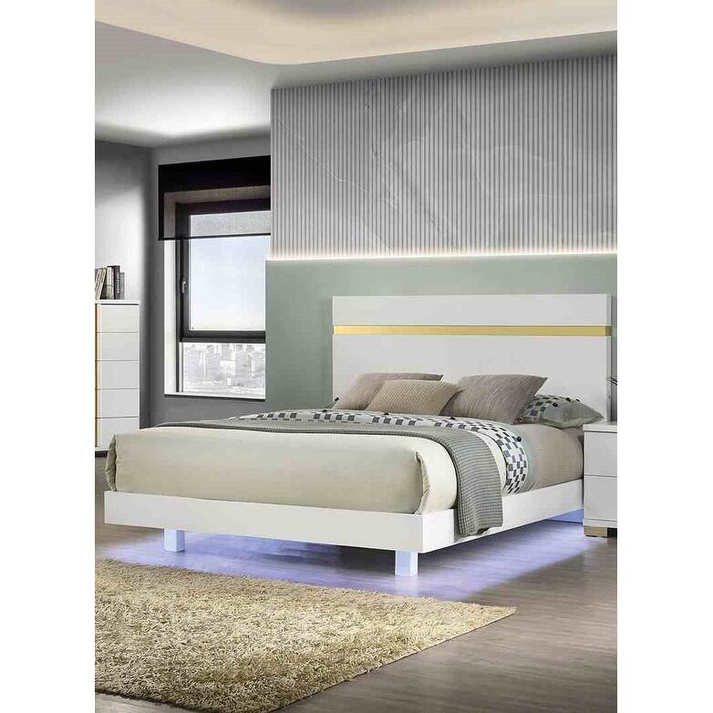 Modern Style Platform White Finish 1pc LED Bed