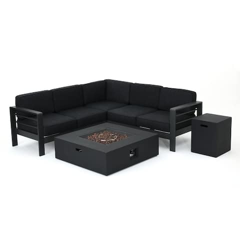 Cape Coral Aluminum Outdoor Sectional Sofa Set with Fire Table by Christopher Knight Home