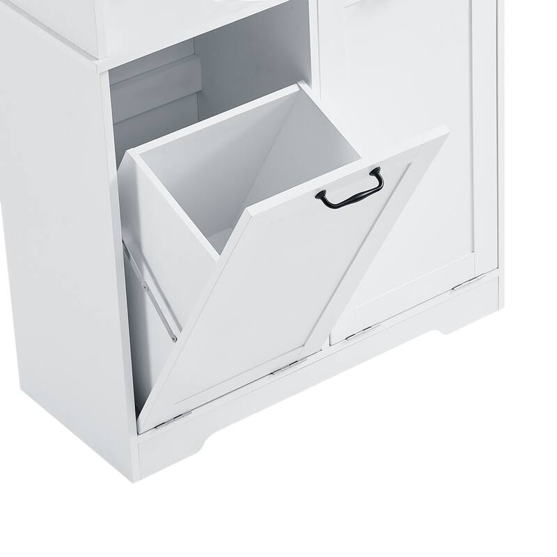Free Standing Storage Floor Cabinet with Open Shelves, 2 Tilt-Out Laundry Hampers, Adjustable Shelf and Anti-tipping Device
