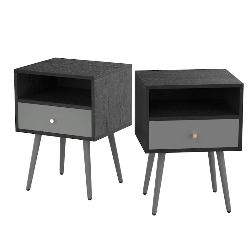 Set of 2 Modern Bedside Tables, Nightstand with 1 Storage Drawer Chic