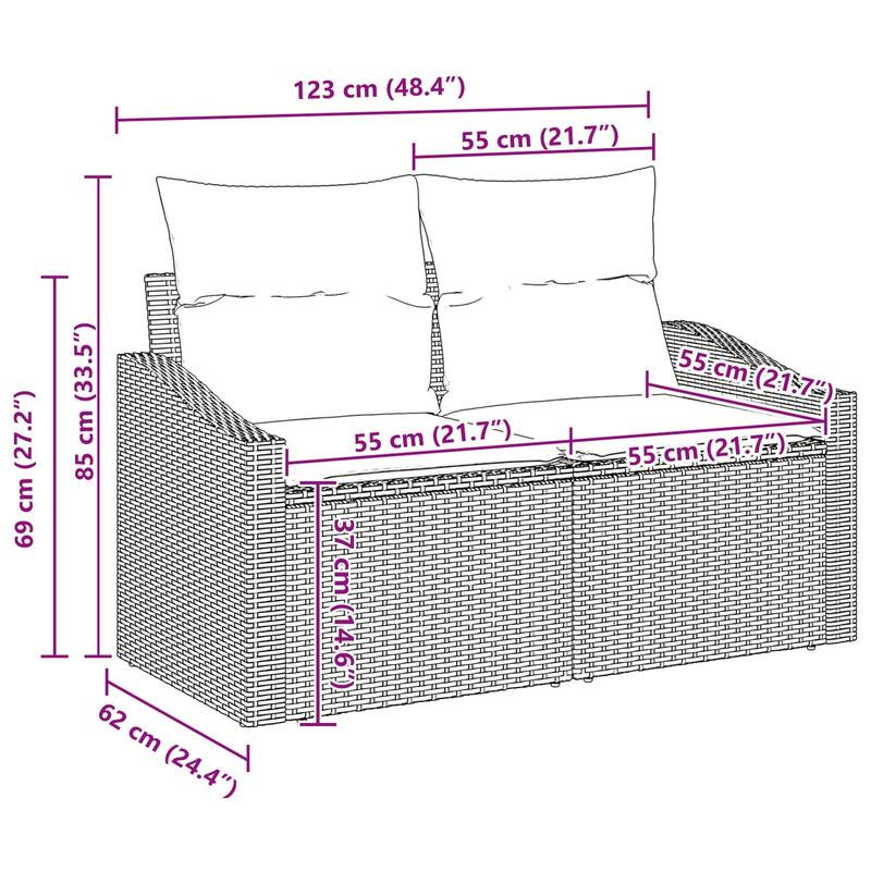 vidaXL 3 Piece Garden Sofa Set with Cushions - 70.1×24.4×27.2