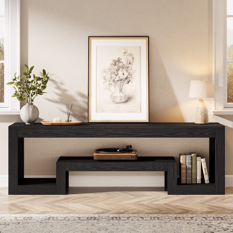 63-Inch TV Stand for 55/60/65-Inch TVs, Farmhouse Entertainment Center with Open Storage Shelves - 62 inches - Black