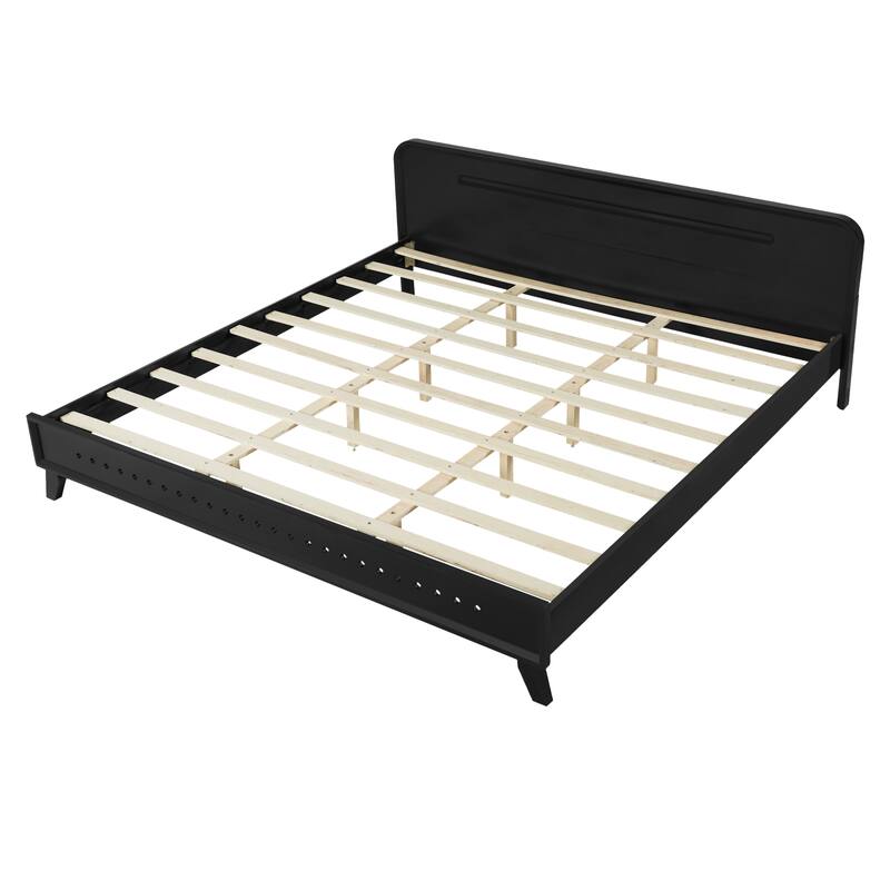 Pine Solid Wood King Size Bed, Solid And Stable, No Box Spring Needed