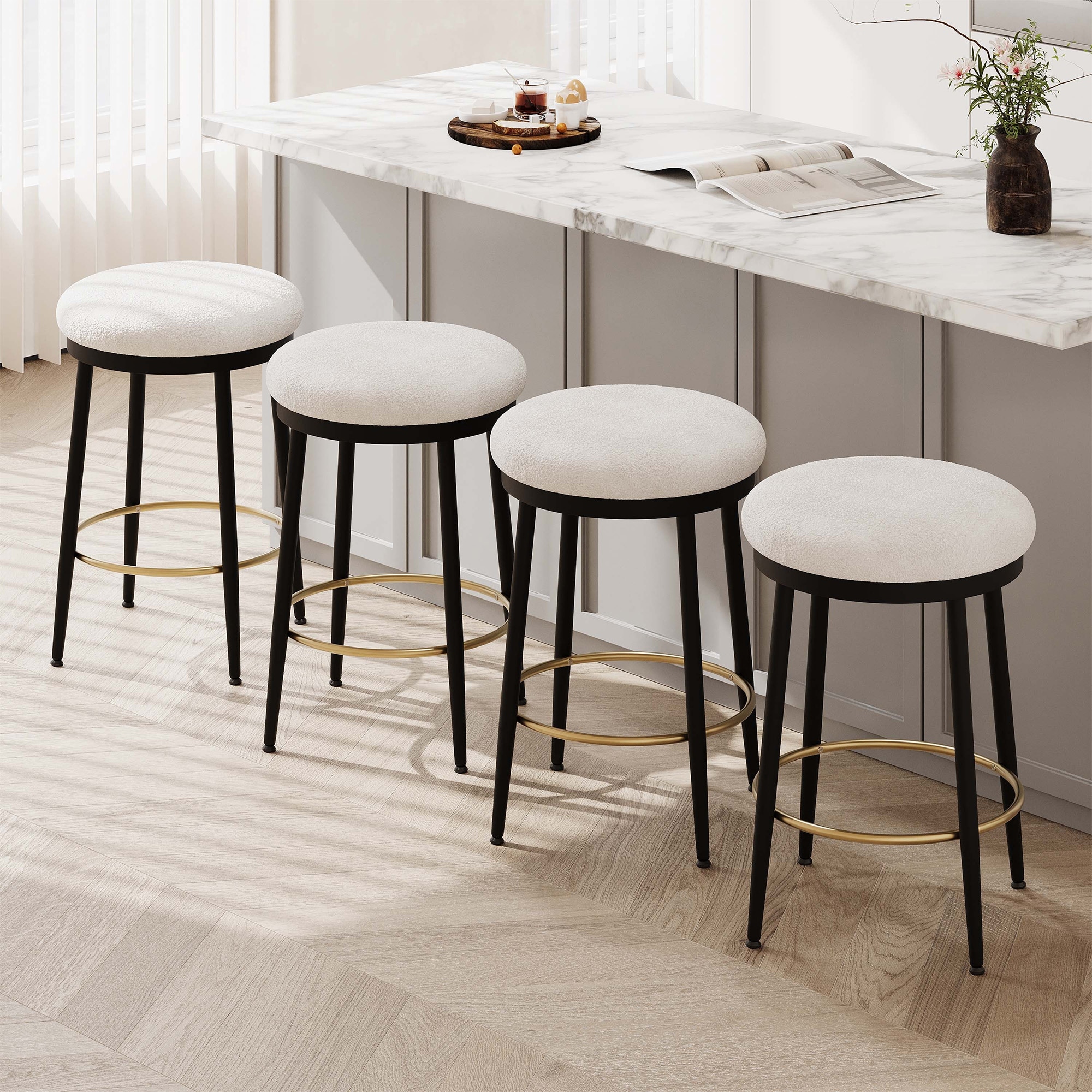 24.75'' Modern Counter Stools with iron Frame,Sponge cushion,Footrest