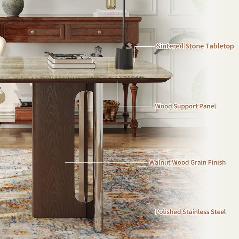 Modern 63" Retangular Wrining Desk, Faux Marble Table Top Desk With Double Legs