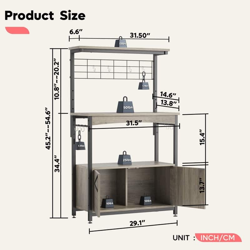 Industrial Rolling Coffee Bar Shelf - 14.57"D x 31.5"W x 45.2"H