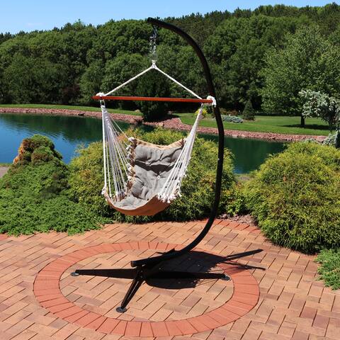 Sunnydaze Tufted Victorian Hammock Swing with C-Stand - 300-Pound Limit - Gray