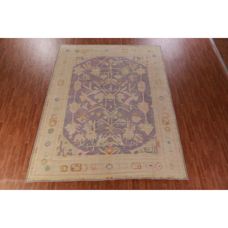 Hand Knotted Oriental 100% Wool Carpet Transitional All-Over Purples Oushak Area Rug - 12' 10'' X 10' 2''
