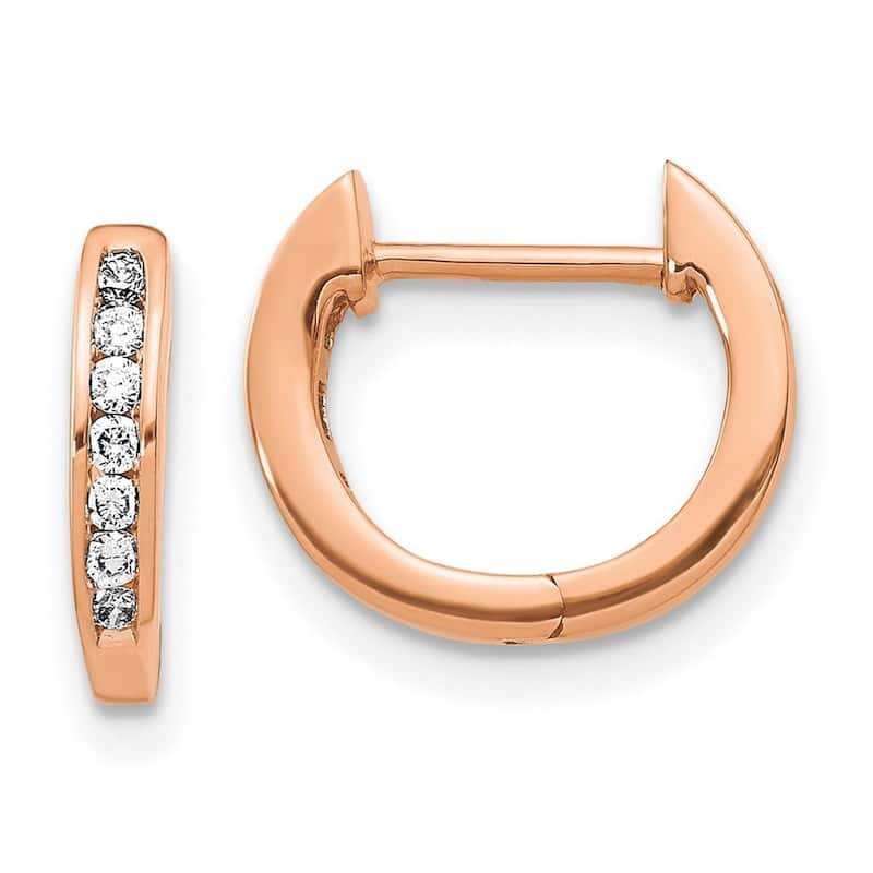 Curata 14k Rose Gold Polished Diamond Hinged Hoop Earrings - 11x12mm Wide 1mm Thick
