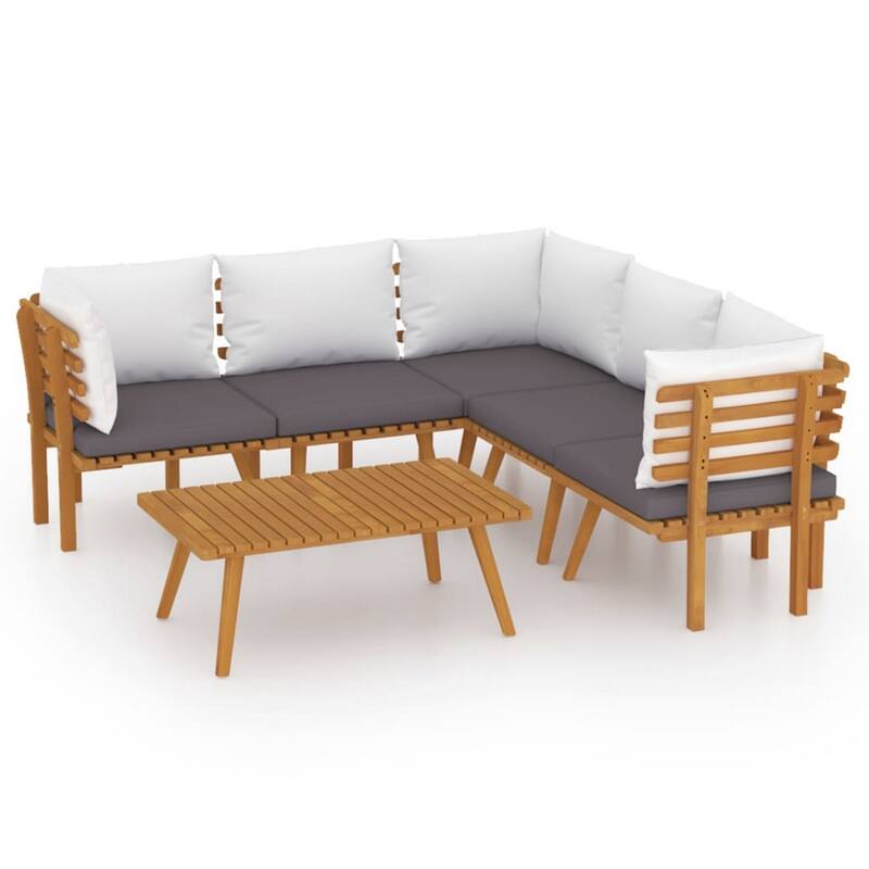 Roma 6pc Outdoor Modular Sofa Set, 1 Table, Gray White, Acacia Wood