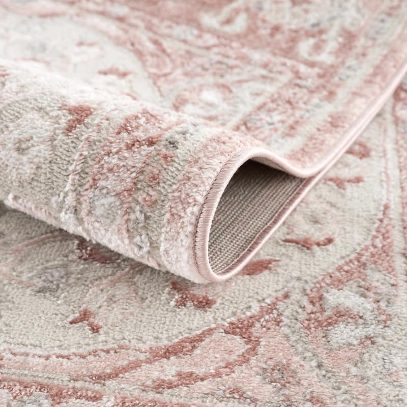 Hauteloom Calum Living Room, Bedroom Area Rug - Farmhouse - High Pile - Pink,Gray - 7'9" x 9'6"