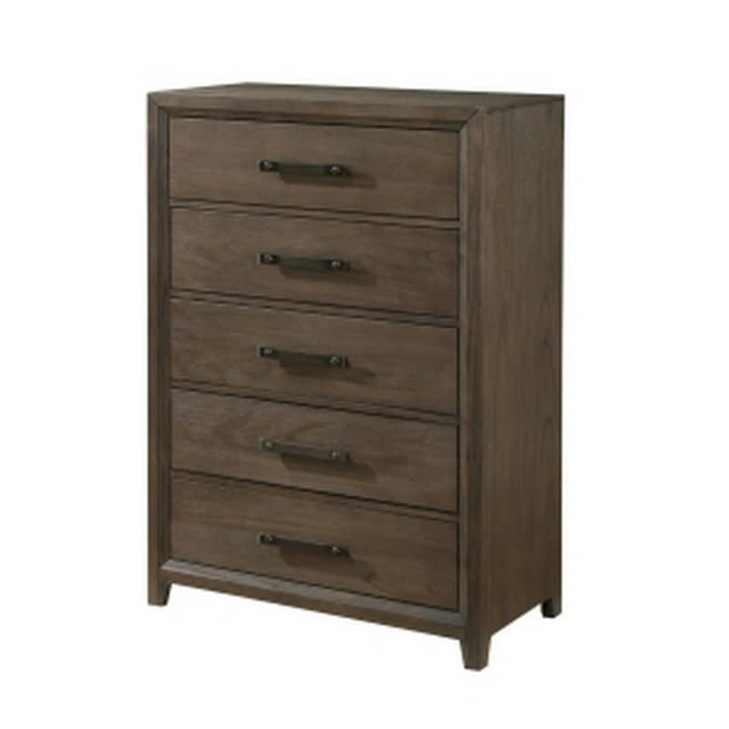 Wyn 52 Inch Tall Dresser Chest, 5 Drawers, Nickel Handles, Walnut Brown