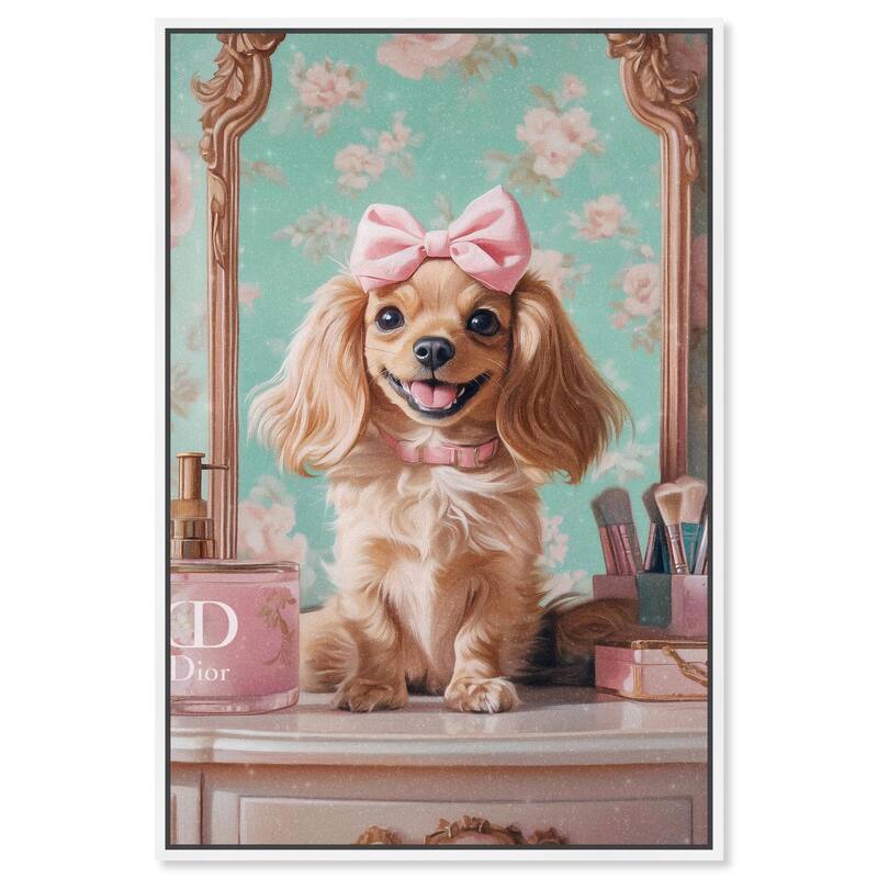 Cute Doxxie at the Vanity Canvas by Art Remedy - White - 20" x 30"