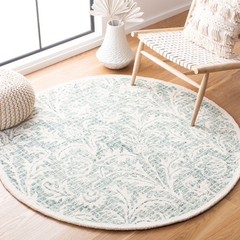 SAFAVIEH Handmade Micro-Loop Jordyn Wool Rug - 5' Round - Grey/Ivory