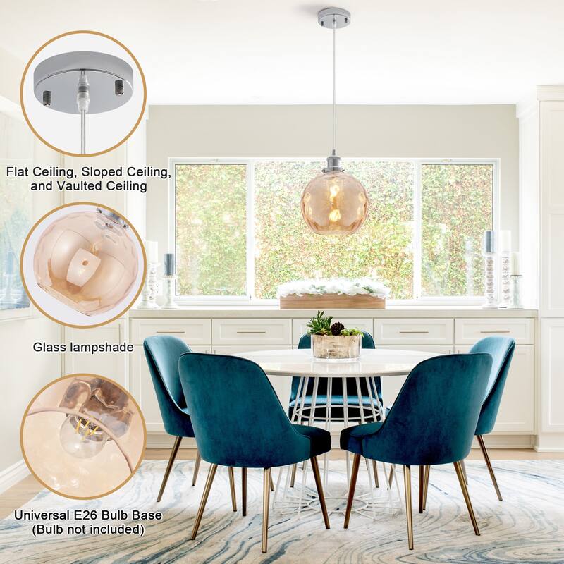 1-Light Metal Hanging Pendant Light with Glass Shade for Kitchen Island